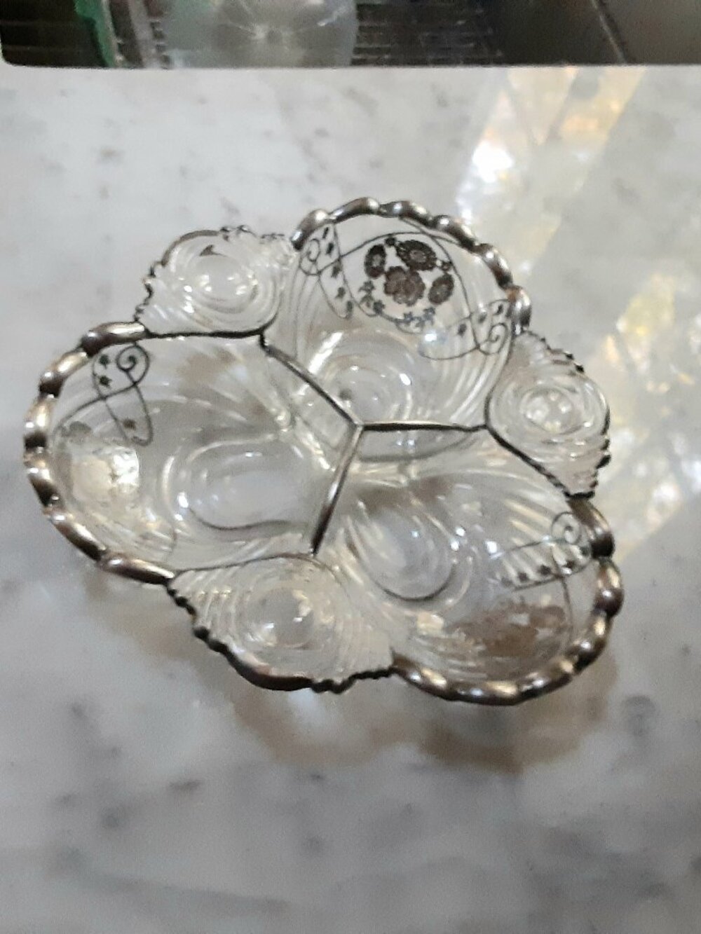Vintage Silver Trim Oyster Dish